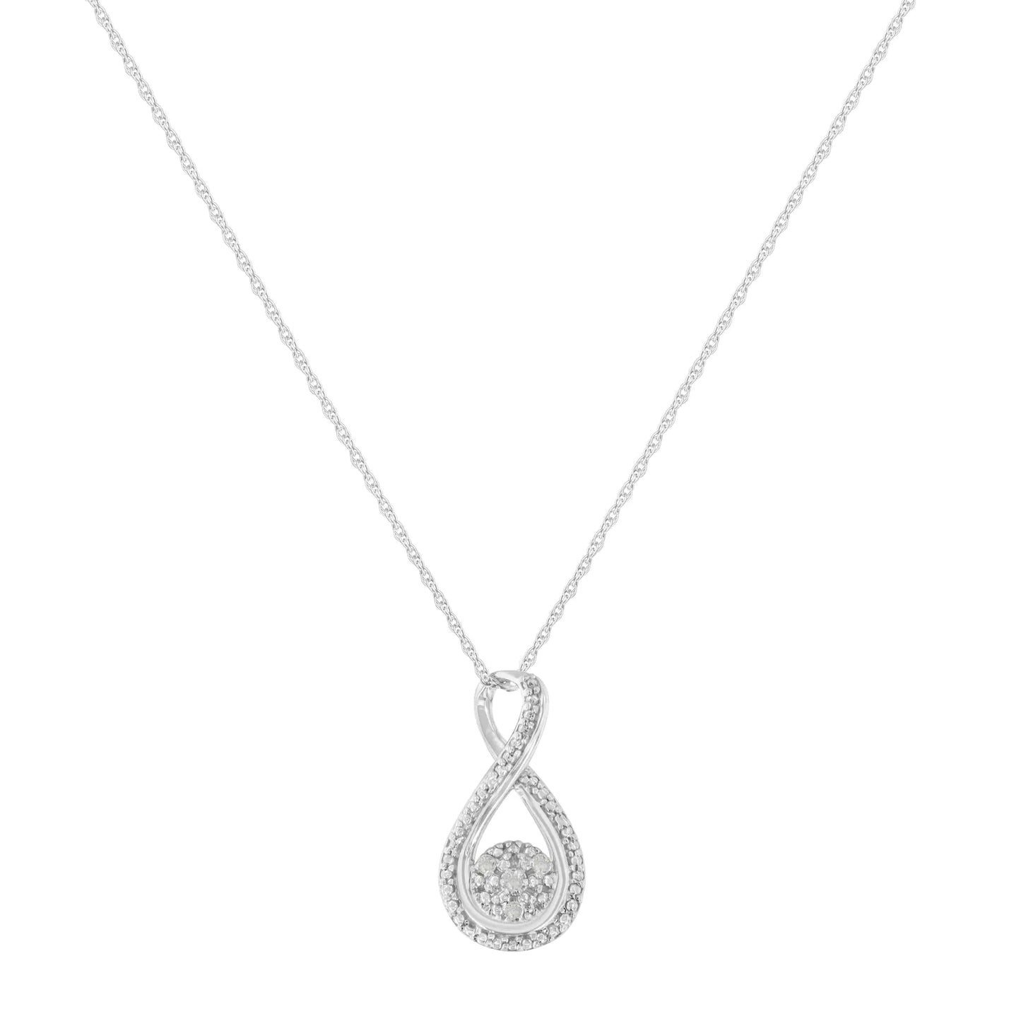 .925 Sterling Silver Diamond Accent Infinity 18" Pendant Necklace (I-JCelebrate someone you love with this stunning diamond infinity pendant necklace. This diamond necklace features an infinity swirl suspending a silver cluster studded925 Sterling Silver Diamond Accent Infinity 18" Pendant Necklace 925 Sterling Silver Diamond Accent Infinity 18" Pendant Necklace 