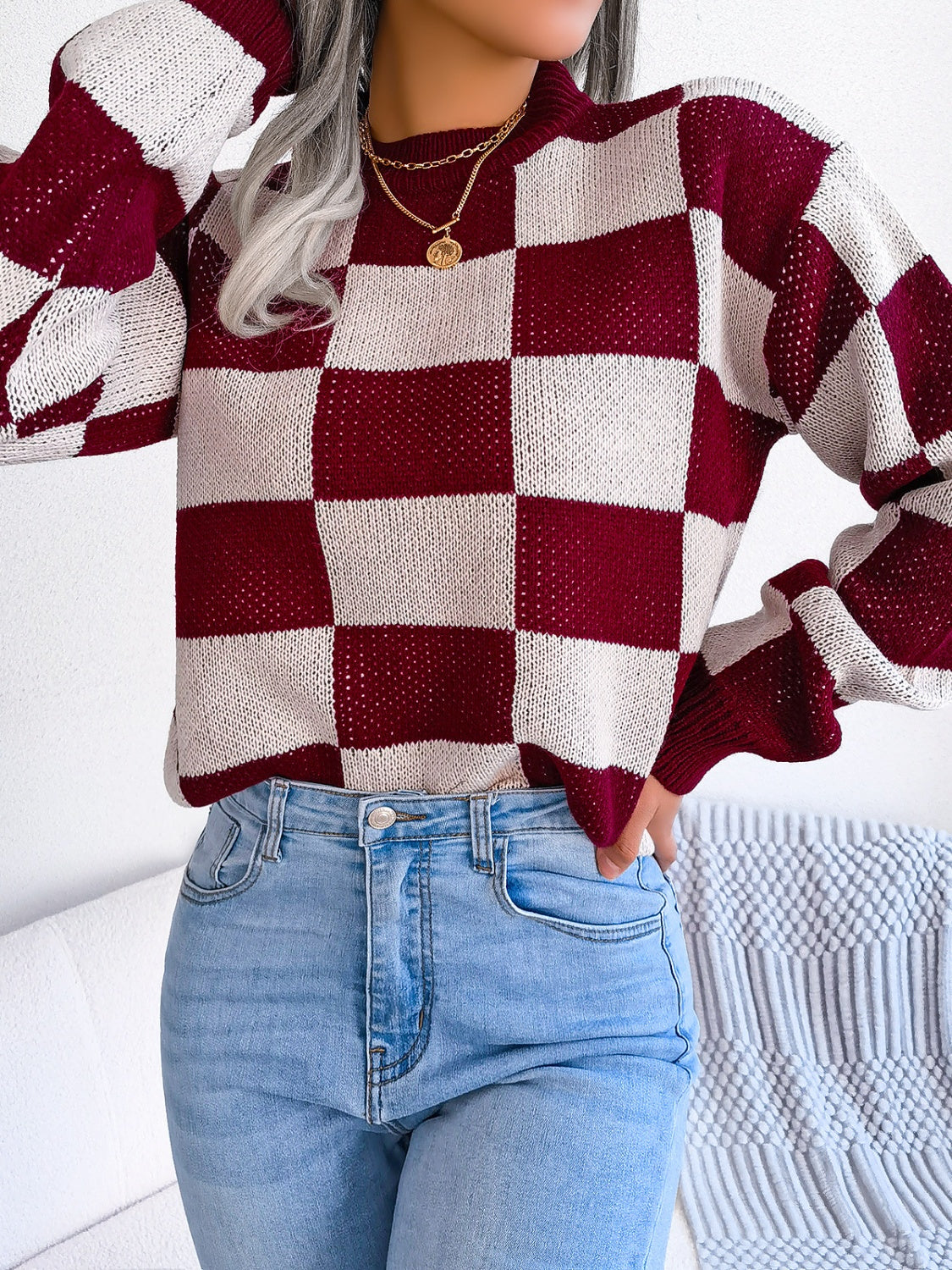 Checkered Mock Neck Long Sleeve SweaterFeatures: Basic style
Stretch: No stretch
Material composition: 100% acrylic
Care instructions: Machine wash cold. Tumble dry low.
Imported
Product Measurements (MeaCheckered Mock Neck Long Sleeve SweaterCheckered Mock Neck Long Sleeve Sweater