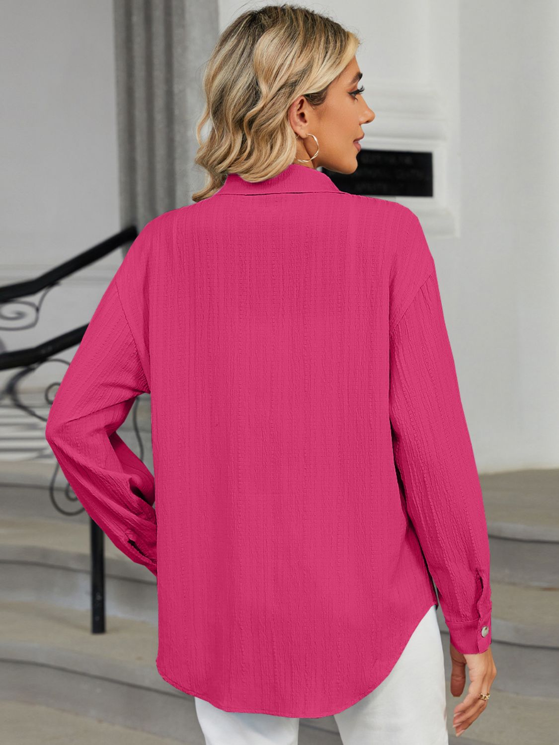 Collared Neck Long Sleeve ShirtFeatures: Buttoned, Pocketed, Ruched
Sheer: Opaque
Stretch: No stretch
Material composition: 100% polyester
Care instructions: Machine wash cold. Tumble dry low.
ImpCollared Neck Long Sleeve ShirtCollared Neck Long Sleeve Shirt