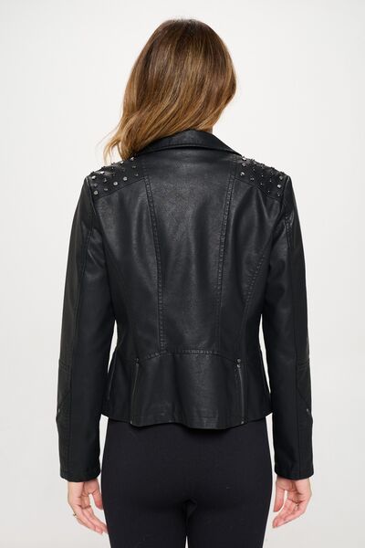 Coalition LA Studded Classic Moto Faux Leather JacketStudded Classic Moto Faux Leather Jacket is a bold and chic statement piece that exudes attitude and style. Crafted from high-quality faux leather, this jacket featuCoalition LA Studded Classic Moto Faux Leather JacketCoalition LA Studded Classic Moto Faux Leather Jacket