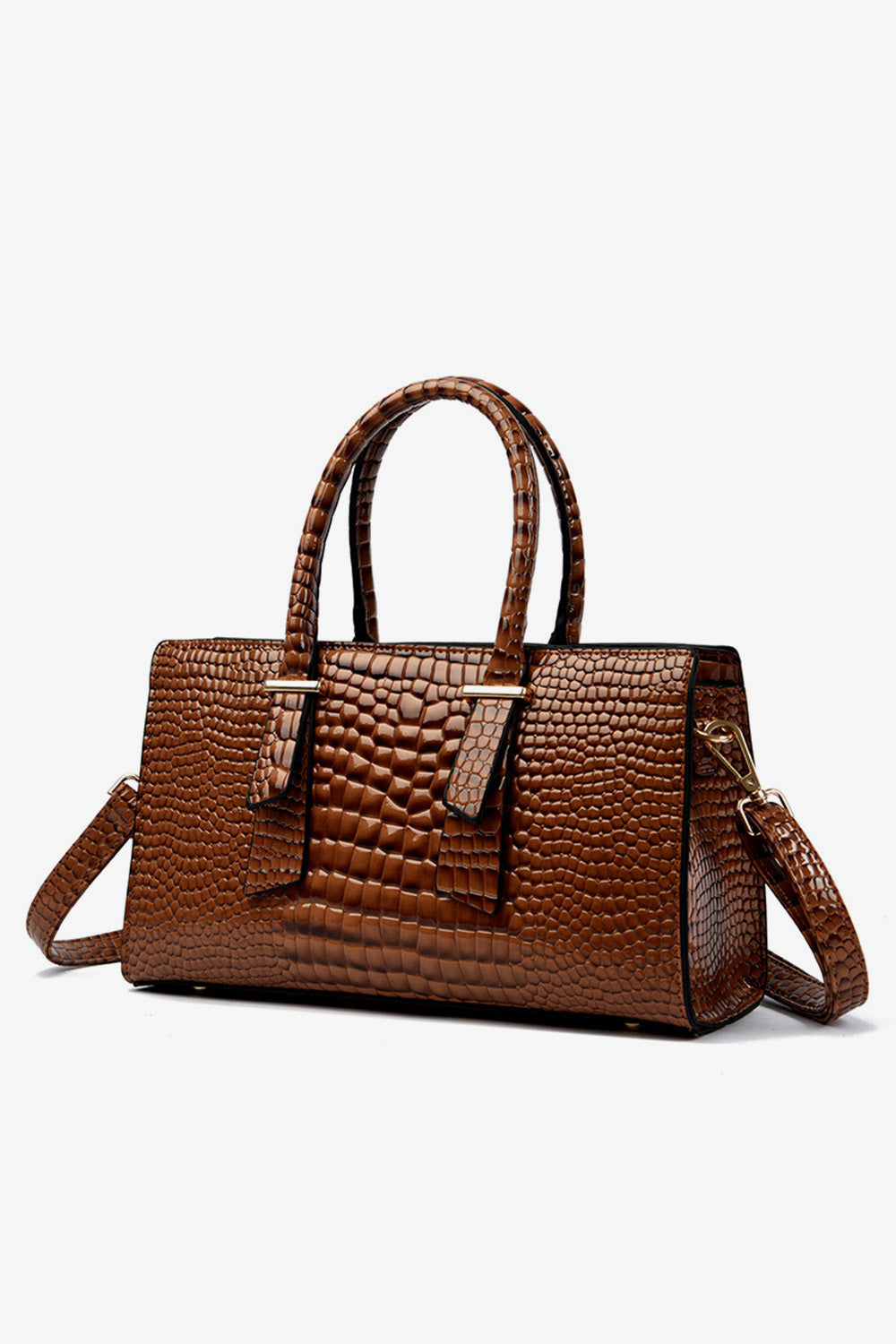 Textured PU Leather Handbag (LARGE)- Dark Brown