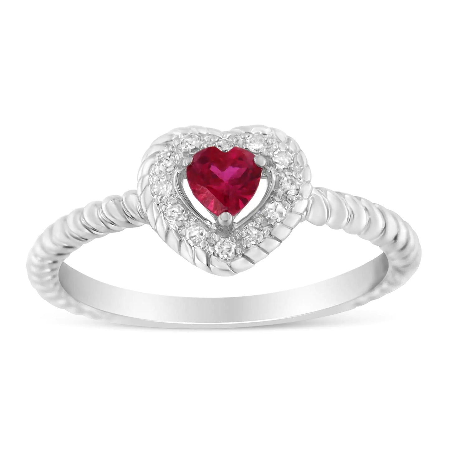 .925 Sterling Silver, ¾ Cttw Lab-Created Ruby, ¼ Cttw Diamond Heart RiElevate your style with this stunning .925 Sterling Silver Jewelry Set featuring a ¾ carat total weight lab-created ruby and ¼ carat total weight diamonds (I-J Color925 Sterling Silver ¾ Cttw Lab-Created Ruby ¼ Cttw Diamond Heart Ring EarringsNecklace925 Sterling Silver ¾ Cttw Lab-Created Ruby ¼ Cttw Diamond Heart Ring Earrings