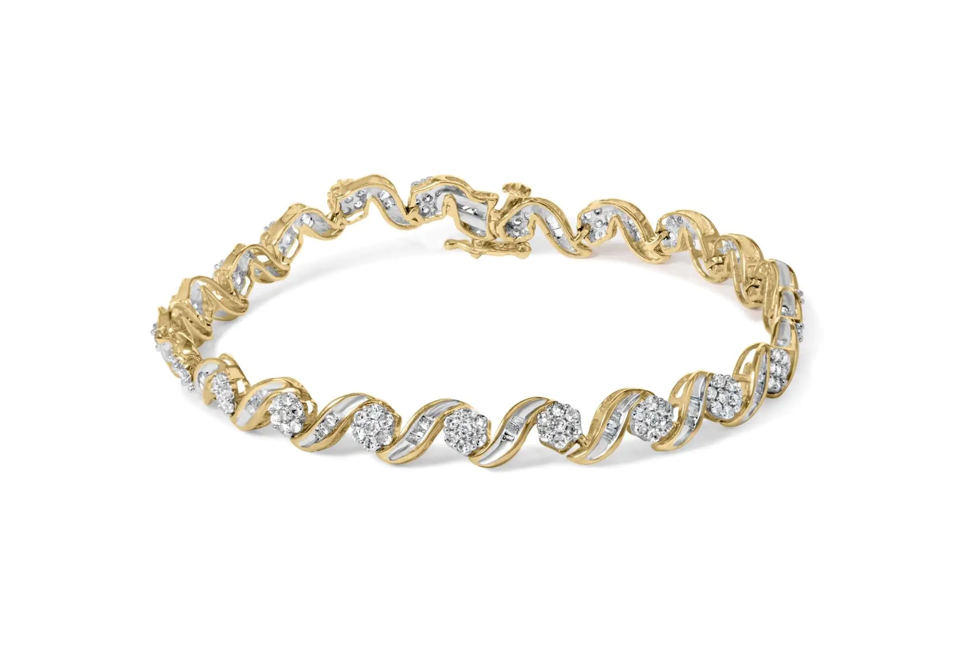 10K Yellow Gold Floral Design Swirl Link Diamond Bracelet with 2.00 Carats Diamonds.