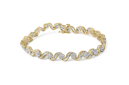 10K Yellow Gold Floral Design Swirl Link Diamond Bracelet with 2.00 Carats Diamonds.