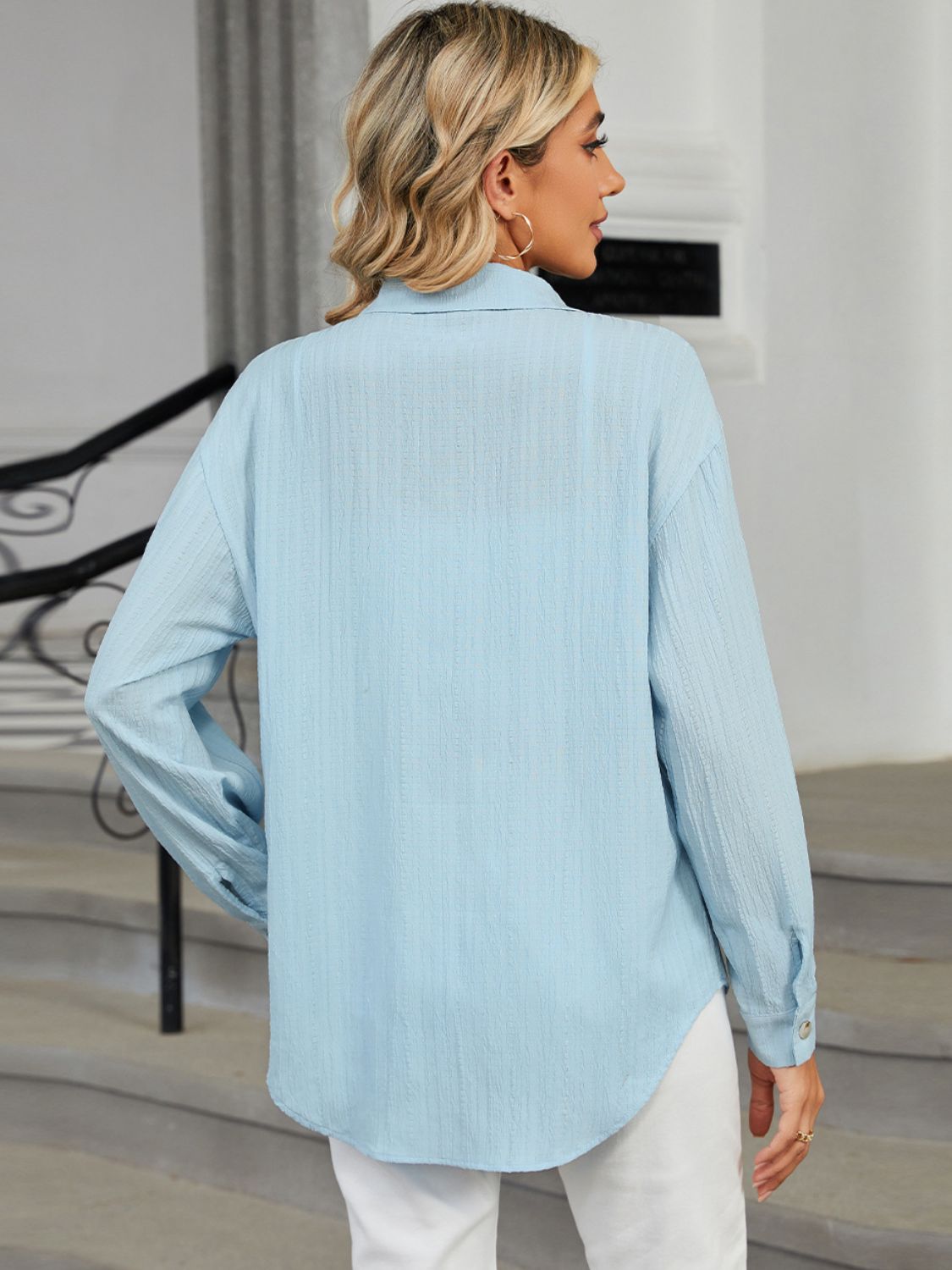 Collared Neck Long Sleeve ShirtFeatures: Buttoned, Pocketed, Ruched
Sheer: Opaque
Stretch: No stretch
Material composition: 100% polyester
Care instructions: Machine wash cold. Tumble dry low.
ImpCollared Neck Long Sleeve ShirtCollared Neck Long Sleeve Shirt