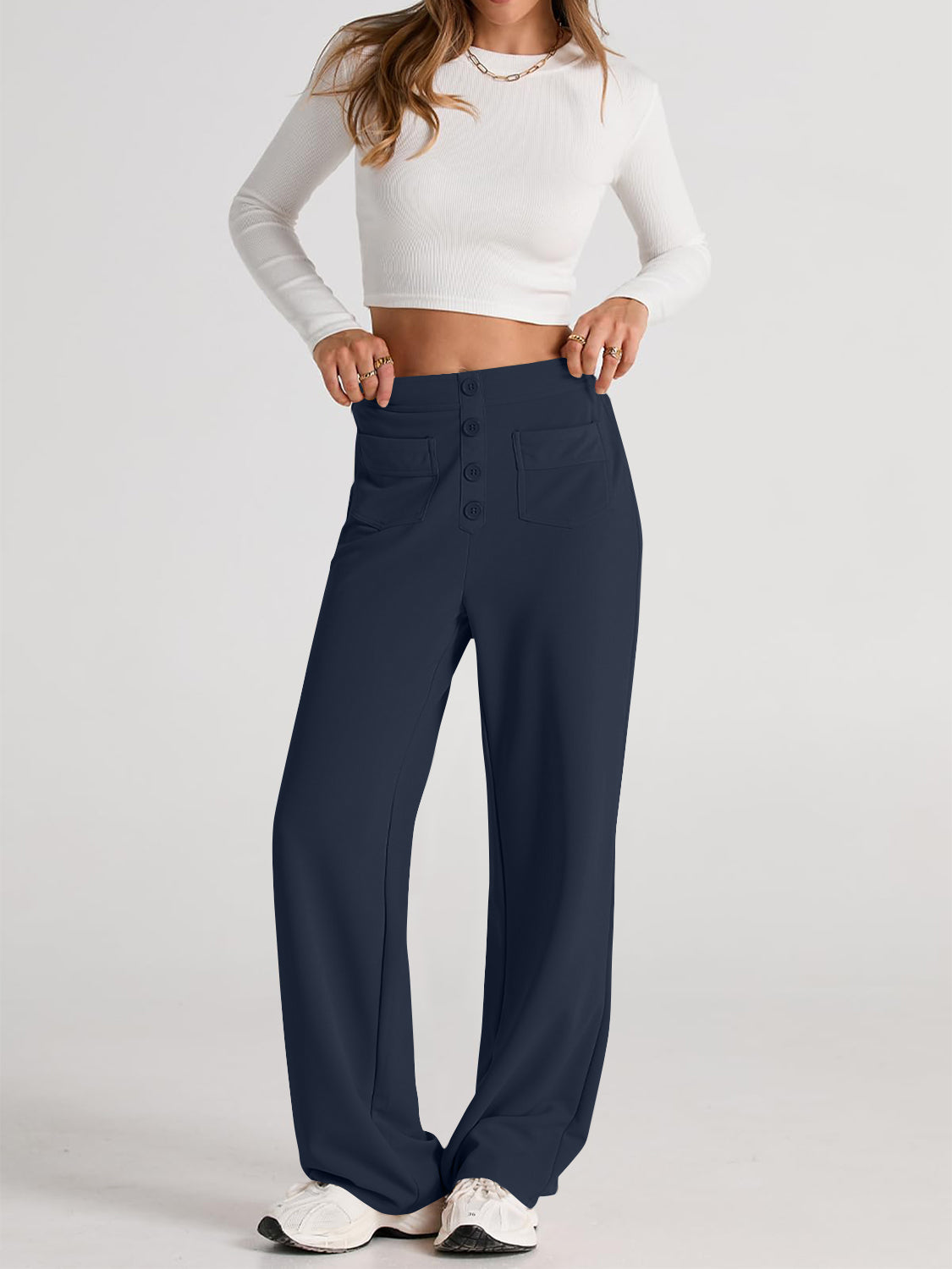 High Waist Wide Leg PantsFeatures: Pocketed
Sheer: Opaque
Material composition: 95% polyester, 5% spandex
Care instructions: Machine wash cold. Tumble dry low.
Imported
Product Measurements High Waist Wide Leg PantsPantsHigh Waist Wide Leg Pants