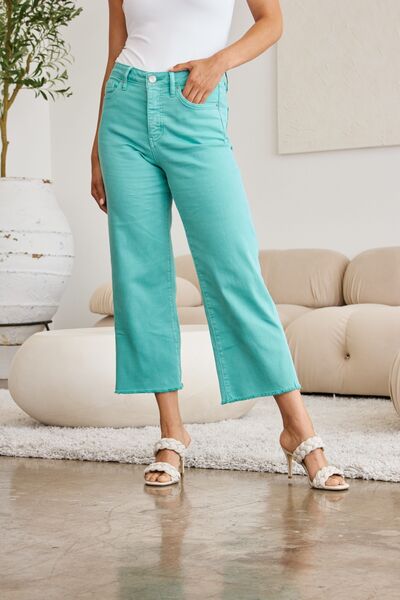 RFM Crop Chloe Full Size Tummy Control High Waist Raw Hem JeansThe Tummy Control High Waist Raw Hem Jeans are a wardrobe essential for a sleek and slim silhouette. These jeans feature a high waist design to help shape and controwaist shapewearwaist shapewear