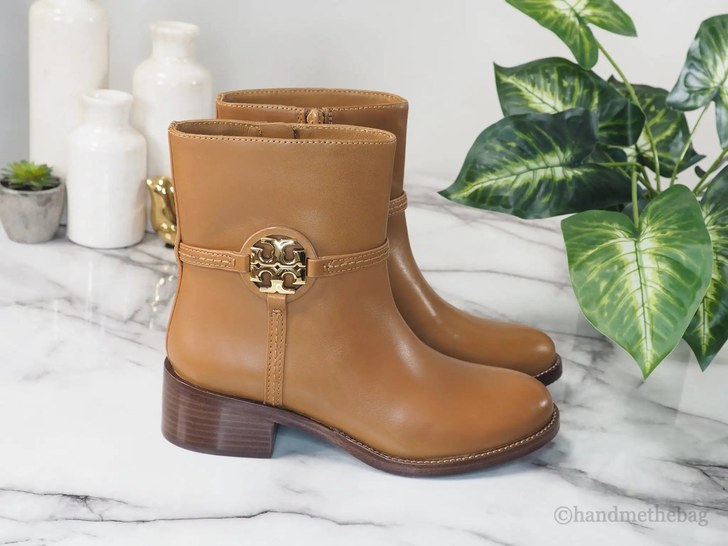 Tory Burch Miller Dark Tiramisu Leather 45MM Heel Booties