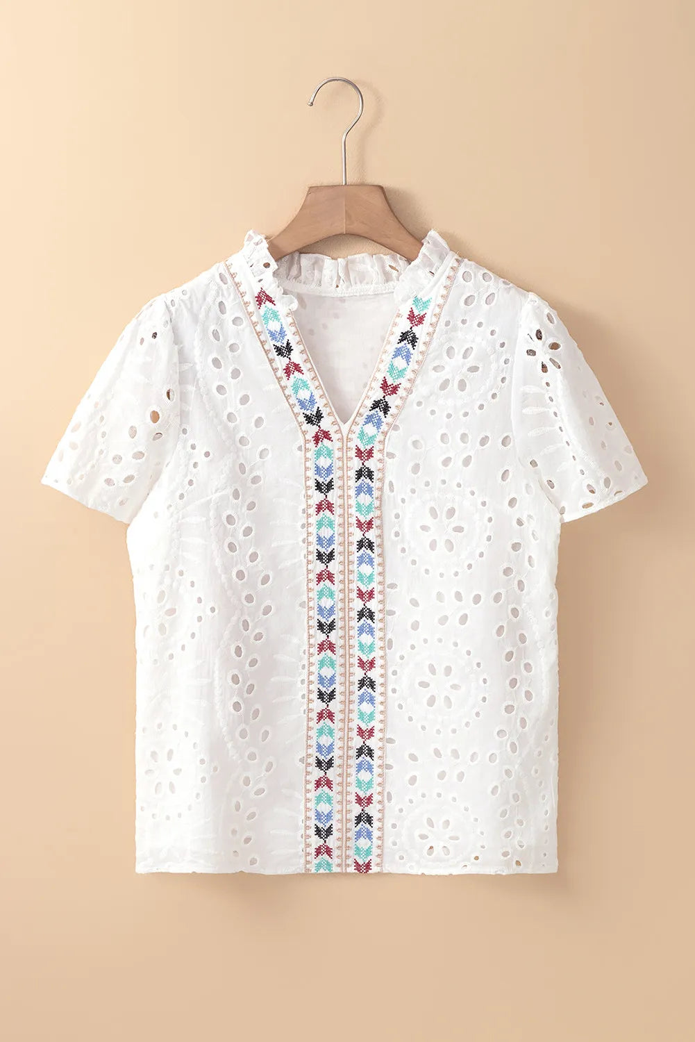 Eyelet Frill Short Sleeve BlouseFeatures: Eyelet
Sheer: Semi-sheer
Stretch: No stretch
Material composition: 100% cotton
Care instructions: Machine wash cold. Tumble dry low.
Imported
Product MeasuEyelet Frill Short Sleeve BlouseEyelet Frill Short Sleeve Blouse