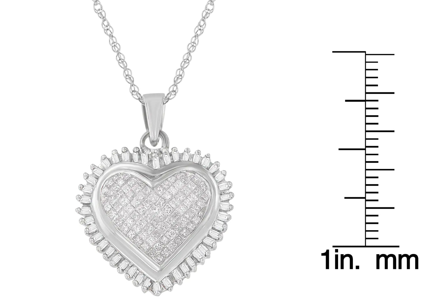 10K White Gold Princess and Baguette Cut Diamond Forever Love Halo PenCelebrate timeless elegance with this 10K white gold pendant necklace, featuring a stunning princess and baguette cut diamond design. With 1.00 cttw of sparkling dia10K White Gold PrincessNecklace10K White Gold Princess