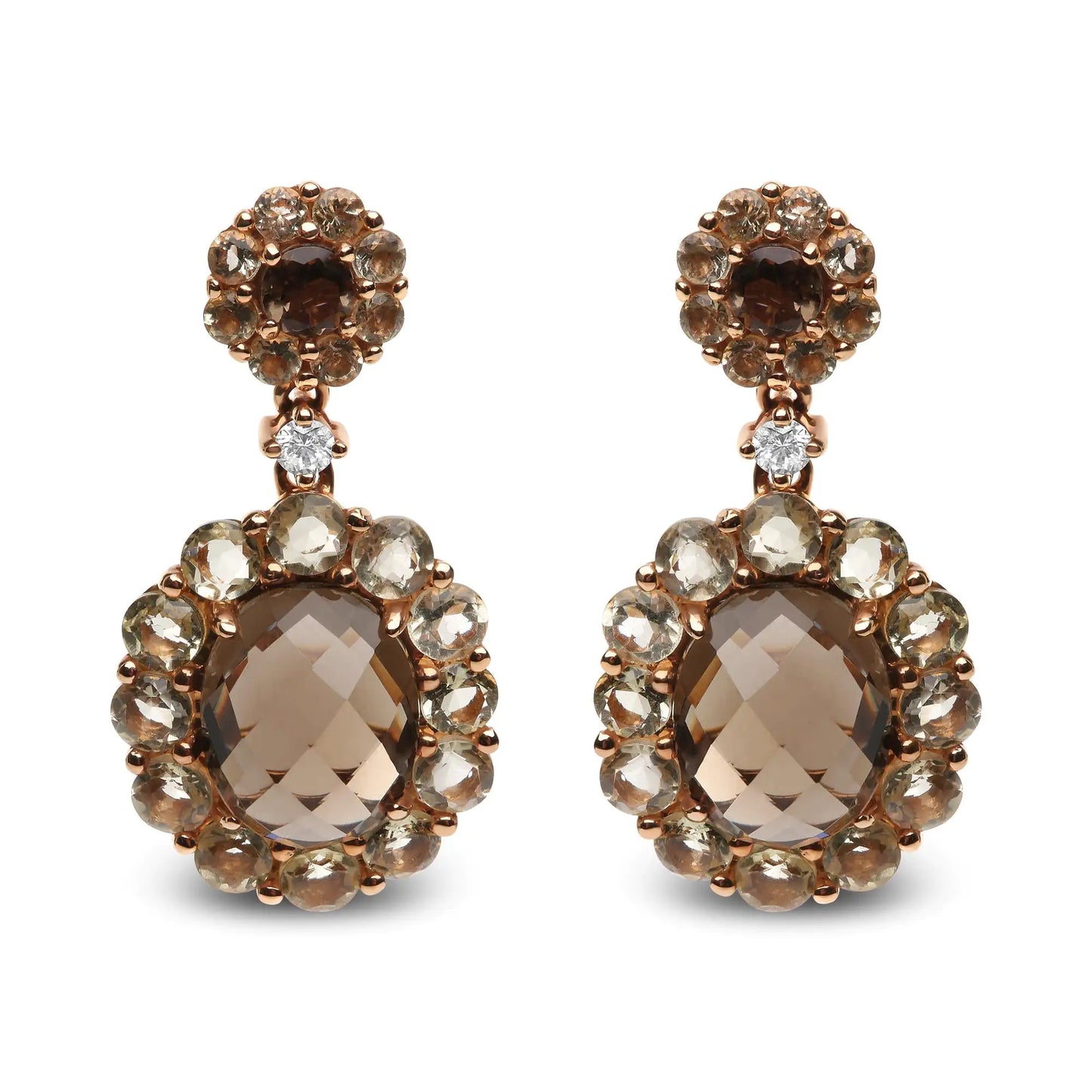 18K Rose Gold Diamond Accent Lemon Drop Earrings with Smoky and Lemon Quartz