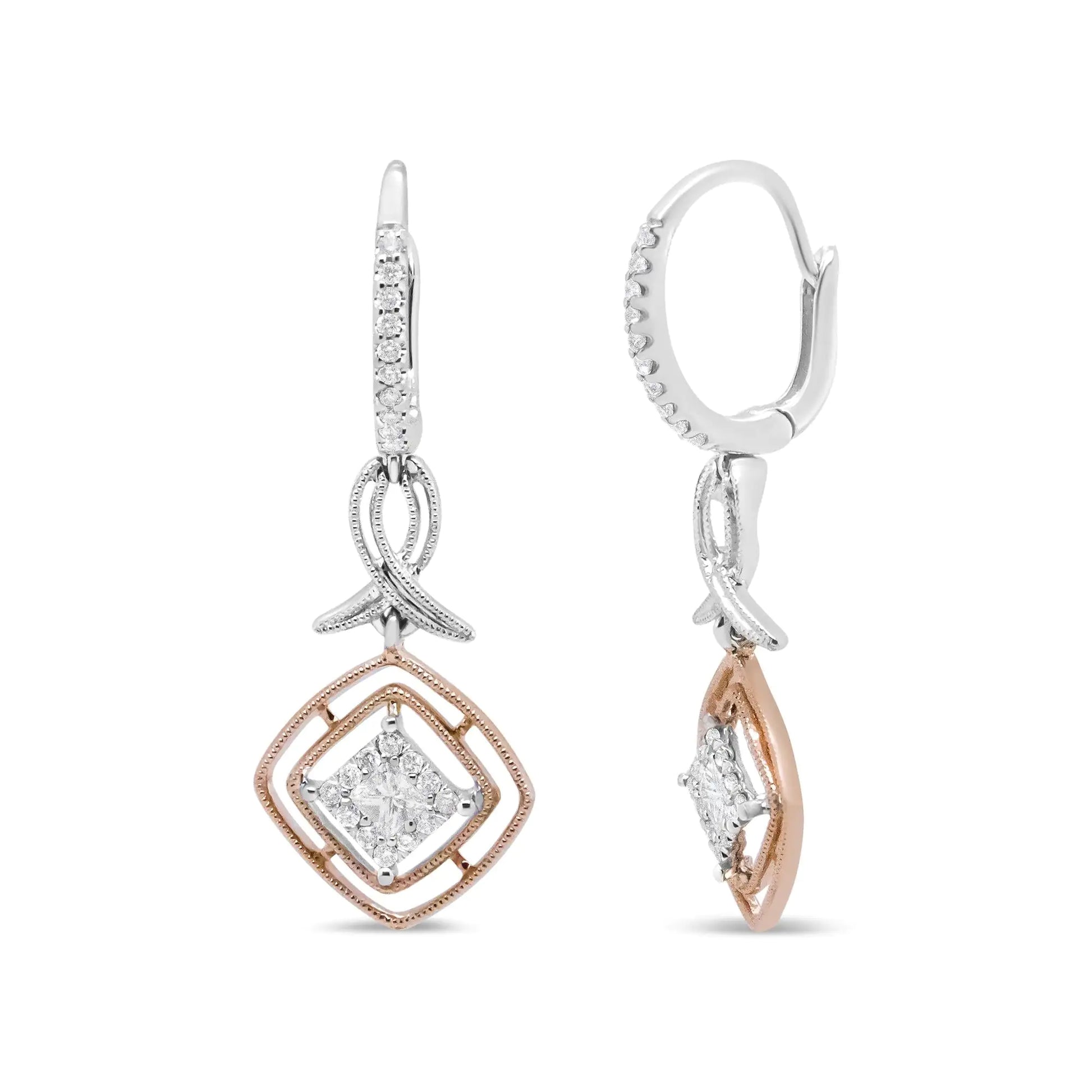 14K Two-Tone Gold Diamond Dangle Earrings – 1/2 CTTW Princess-Cut ElegElevate your jewelry collection with these stunning 14K Two-Tone Gold Diamond Dangle Earrings. Featuring 1/2 carat total weight (CTTW) of dazzling princess-cut diamo14KEarrings14K