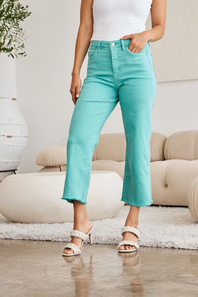 RFM Crop Chloe Full Size Tummy Control High Waist Raw Hem JeansThe Tummy Control High Waist Raw Hem Jeans are a wardrobe essential for a sleek and slim silhouette. These jeans feature a high waist design to help shape and controwaist shapewearwaist shapewear