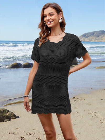 Openwork Round Neck Short Sleeve Cover-UPFeatures: Openwork
Sheer: Sheer
Stretch: Slightly stretchy
Material composition: 100% viscose
Care instructions: Machine wash cold. Tumble dry low.
Imported
Product Openwork Round Neck Short Sleeve Cover-Openwork Round Neck Short Sleeve Cover-