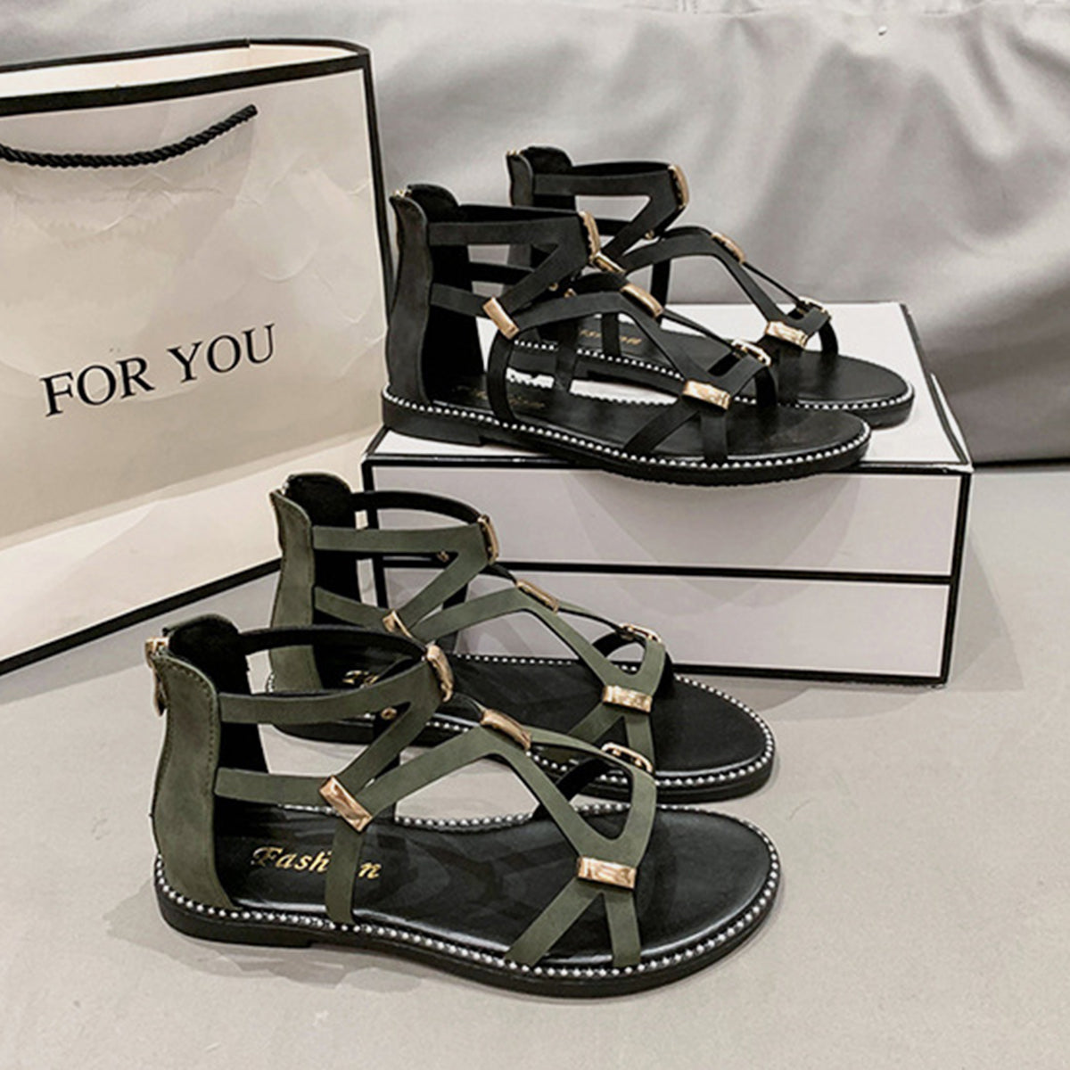 Open Toe Back Zipper Flat SandalsEnjoy effortless style and convenience with these Open Toe Back Zipper Flat Sandals. Featuring a sleek open-toe design and a back zipper for easy wear, these sandalsOpen Toe Back Zipper Flat SandalsShoesOpen Toe Back Zipper Flat Sandals