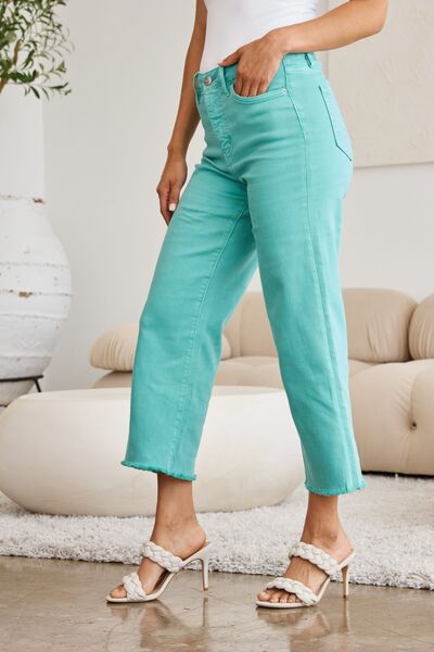 RFM Crop Chloe Full Size Tummy Control High Waist Raw Hem JeansThe Tummy Control High Waist Raw Hem Jeans are a wardrobe essential for a sleek and slim silhouette. These jeans feature a high waist design to help shape and controwaist shapewearwaist shapewear