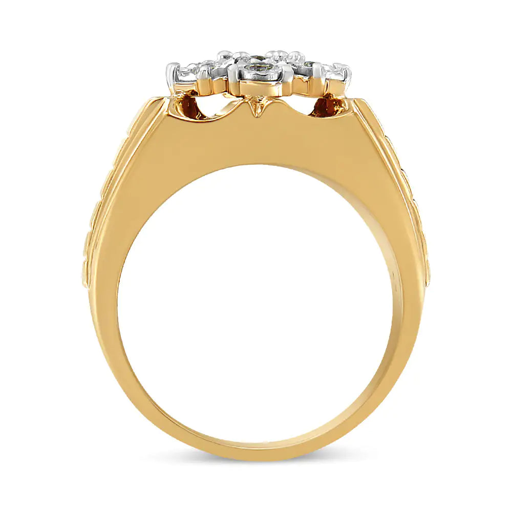 14K Yellow Gold Plated .925 Sterling Silver 1/3 Cttw Miracle-Set FloraFeminine and elegant, this beautiful gold floral ring is the perfect gift for you or for the special lady in your life. This piece is crafted in genuine .925 sterlin14K Yellow Gold Plated14K Yellow Gold Plated