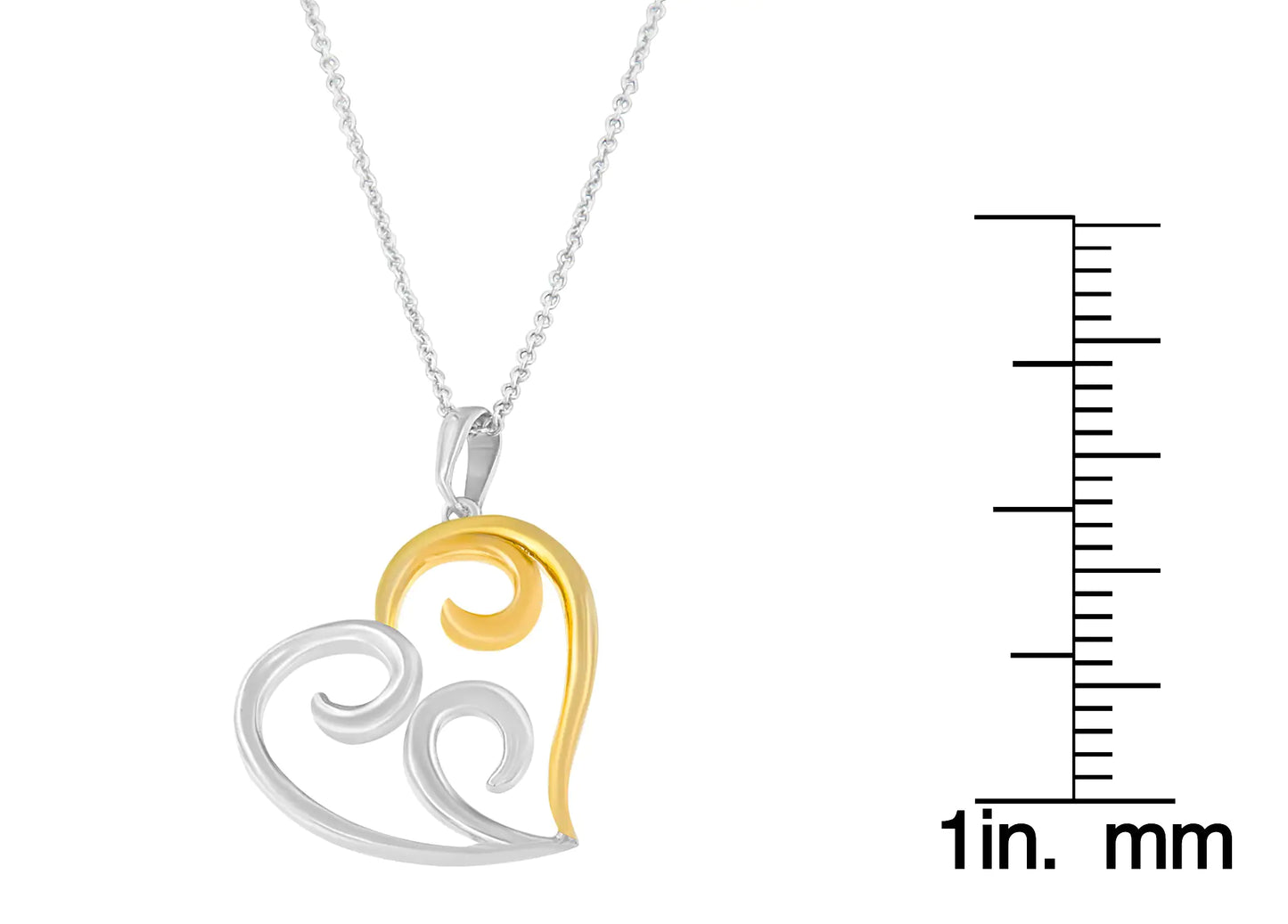 Romantic Open Heart Pendant Necklace – Sterling Silver & 10K Gold, 18” Chain