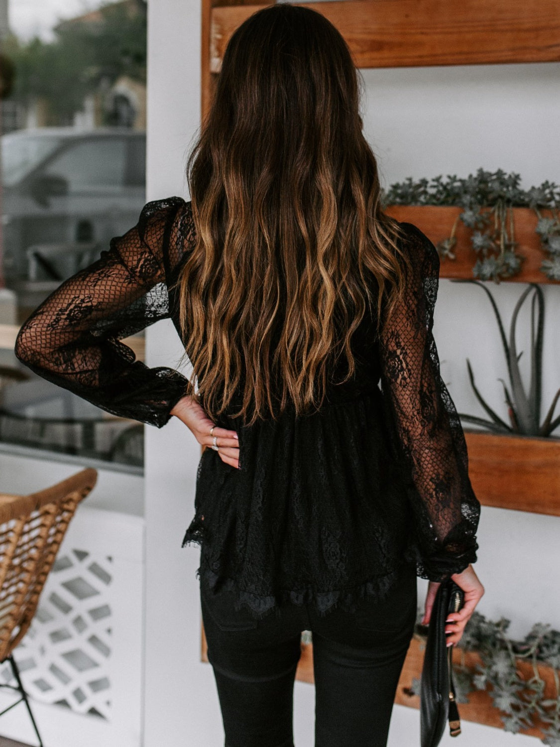 Lace Detail Plunge Long Sleeve BlouseElevate your wardrobe with our Lace Detail Plunge Long Sleeve Blouse. Featuring a flattering plunge neckline and delicate lace accents, this blouse exudes elegance aLace Detail Plunge Long Sleeve BlouseLace Detail Plunge Long Sleeve Blouse