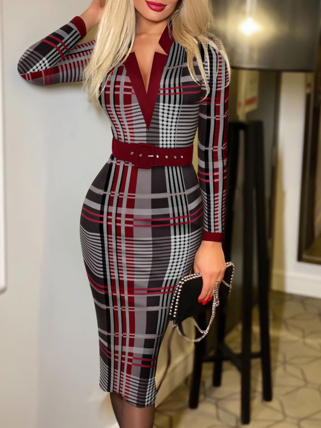 Printed Notched Long Sleeve Wrap DressFeatures: Basic style
Includes: Belted
Sheer: Opaque
Stretch: No stretch
Body: Not lined
Material composition: 100% polyester
Care instructions: Machine wash cold. TPrinted Notched Long Sleeve Wrap DressPrinted Notched Long Sleeve Wrap Dress