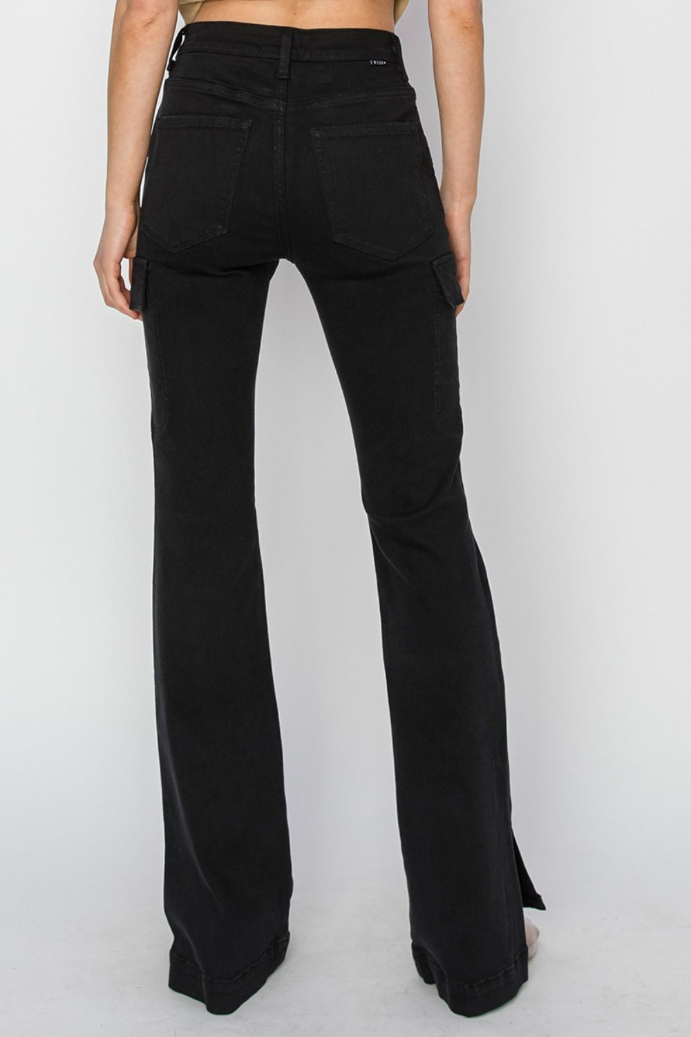 RISEN Full Size High Rise Side Slit Cargo Bootcut JeansElevate your denim game with these high-rise side slit cargo bootcut jeans. The unique design features a flattering high waist and a trendy bootcut leg silhouette. TRISEN Full Size High Rise Side Slit Cargo Bootcut JeansRISEN Full Size High Rise Side Slit Cargo Bootcut Jeans