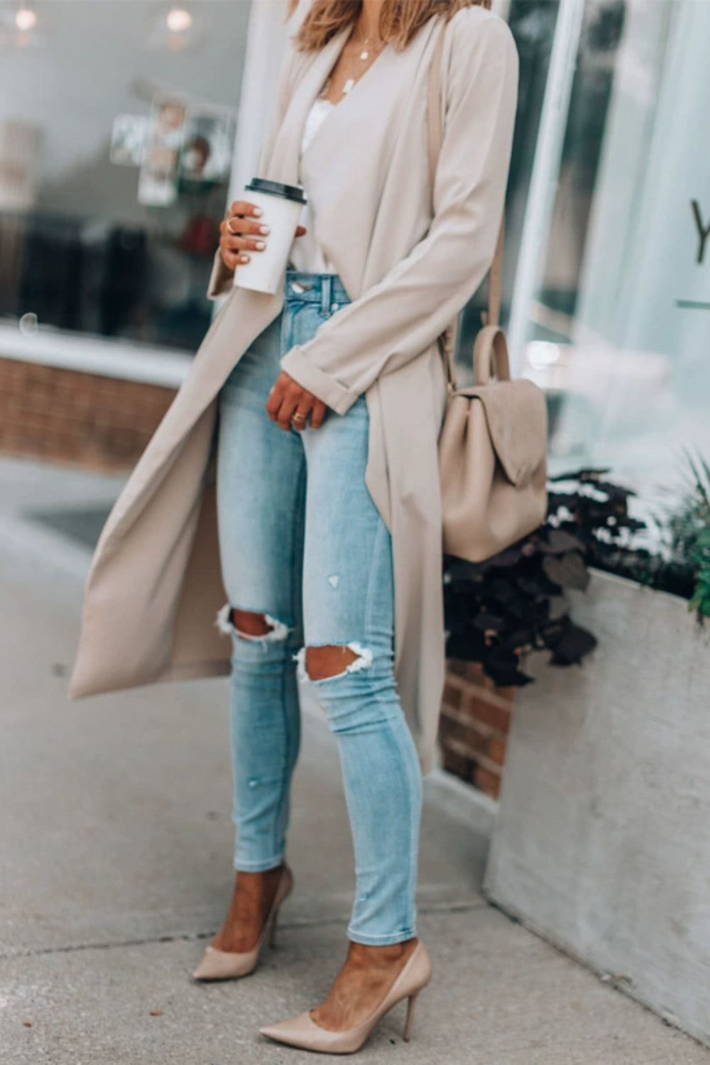 Open Front Long Sleeve Trench Coat