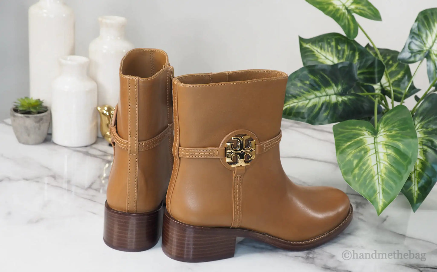 Tory Burch Miller Dark Tiramisu Leather 45MM Heel Booties