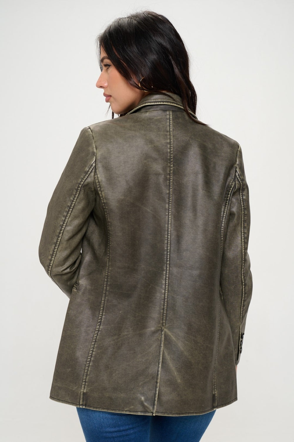 Coalition LA Single-Breasted Vegan Leather BlazerThis single-breasted vegan leather blazer offers a sleek and stylish look. Made from cruelty-free materials, it's a chic and ethical choice. Perfect for adding a touCoalition LA Single-Breasted Vegan Leather BlazerCoalition LA Single-Breasted Vegan Leather Blazer