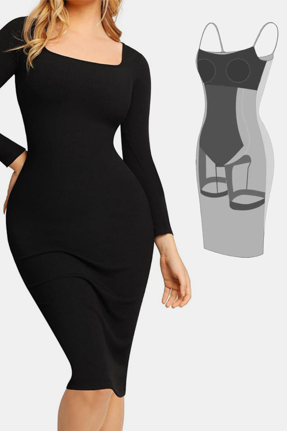 Basic Bae Full Size Built-In Shapewear Square Neck Long Sleeve DressFeatures: Basic style
Sheer: Opaque
Stretch: Highly stretchy
Body: Lined
Material composition: EXTERIOR : 92% modal, 8% spandex LINNING : 62% polyamide, 38% elastaneShapewear Square Neck Long Sleeve DressShapewear Square Neck Long Sleeve Dress