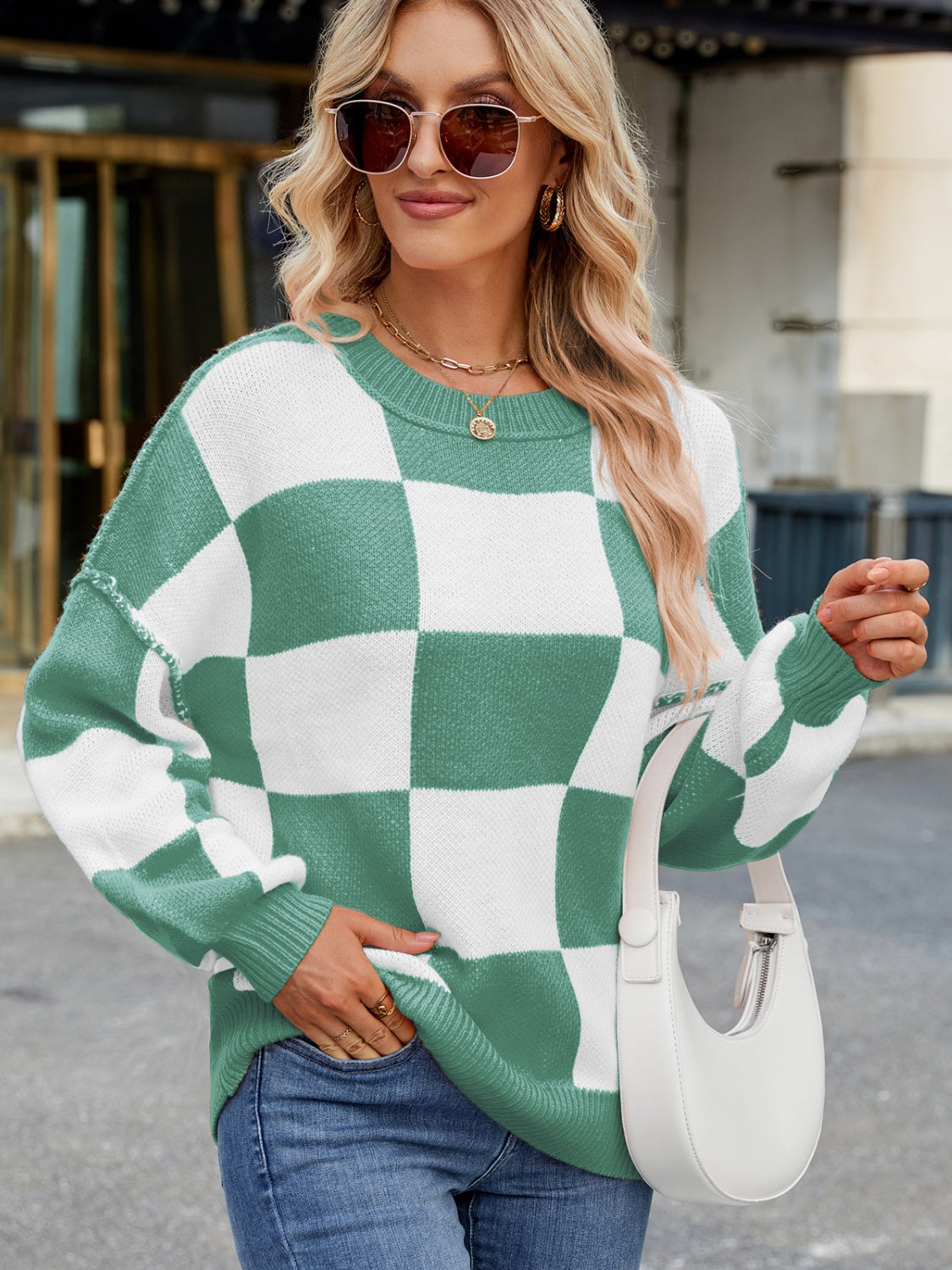 Checkered Round Neck Long Sleeve SweaterFeatures: Basic style
Stretch: Slightly stretchy
Material composition: 100% acrylic
Care instructions: Machine wash cold. Tumble dry low.
Imported
Product MeasuremenCheckered Round Neck Long Sleeve SweaterCoatsCheckered Round Neck Long Sleeve Sweater