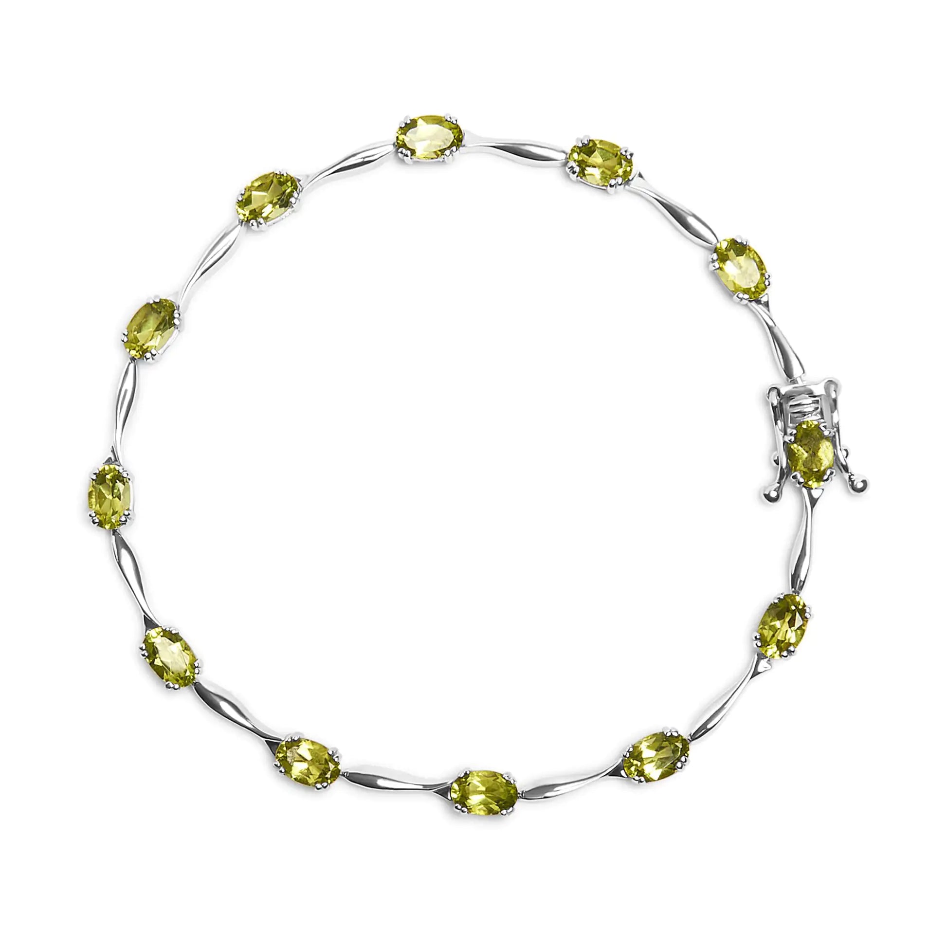 Sterling Silver Oval Shaped Created Green Peridot Link Bracelet