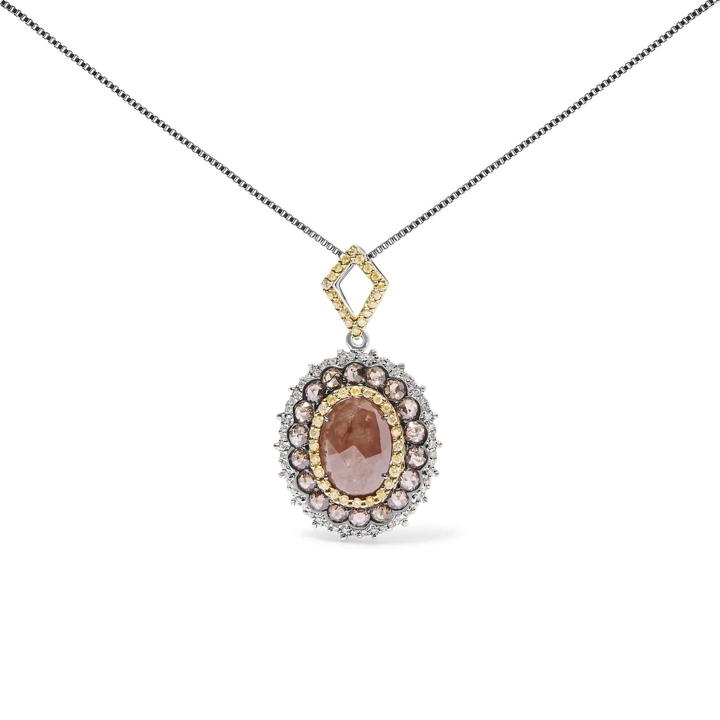 14K White Gold 3.00 Cttw Rose Cut Fancy Colored Diamond Triple Halo 18Introducing a mesmerizing masterpiece that encapsulates elegance and allure. Crafted in 14K white gold, this pendant necklace features a remarkable 3.00 carat total 14K White Gold 314K White Gold 3