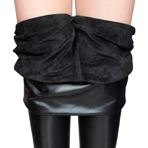 Winter Plus Size High Waist Leather Leggings with Thick Velvet