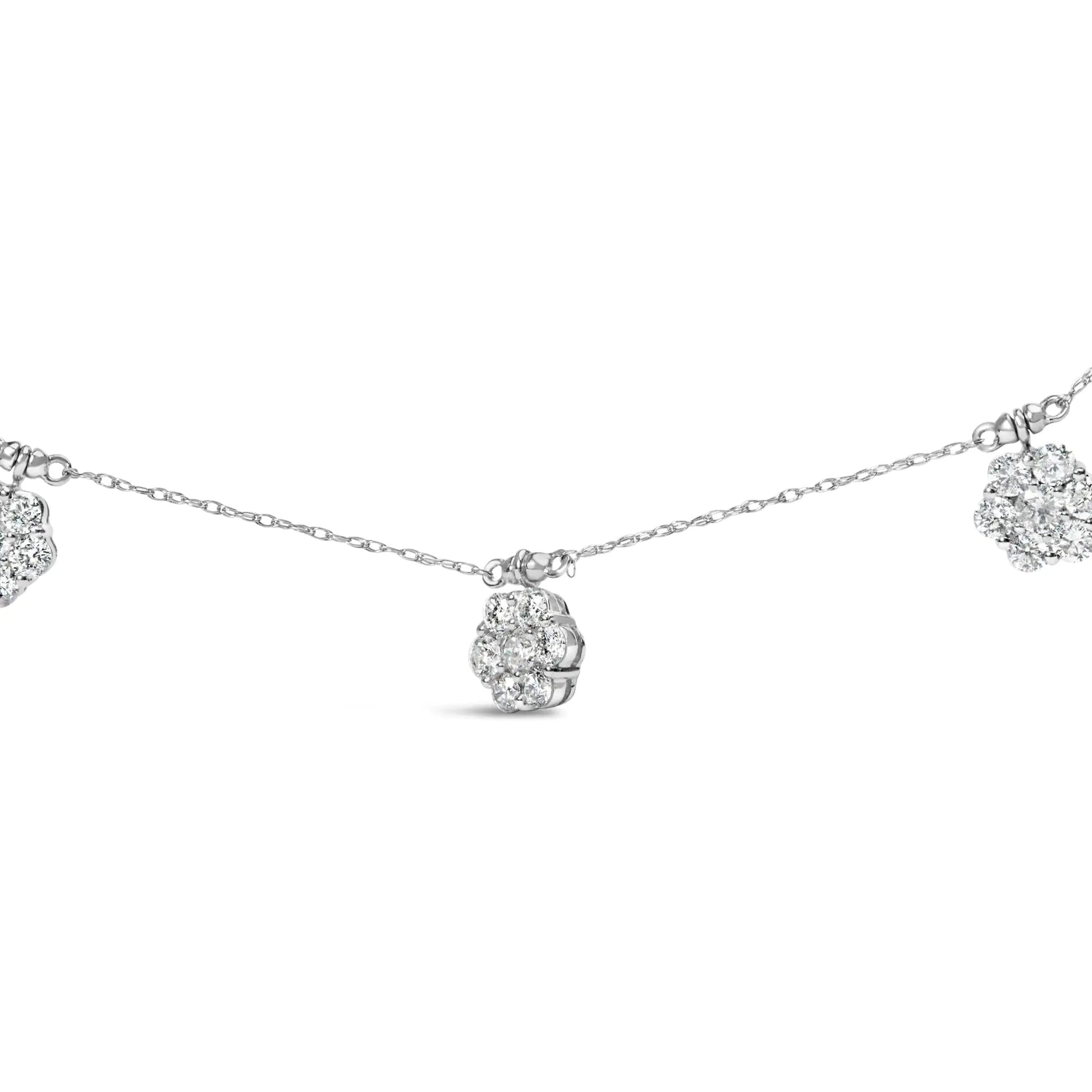 10K White Gold 3.0 Cttw Round-Cut Diamond 7 Stone Cluster Station NeckBring a touch of timeless elegance to your jewelry collection with this exquisite flower station necklace. Crafted from 10K white gold, this stunning piece features 10K White Gold 3Necklace10K White Gold 3