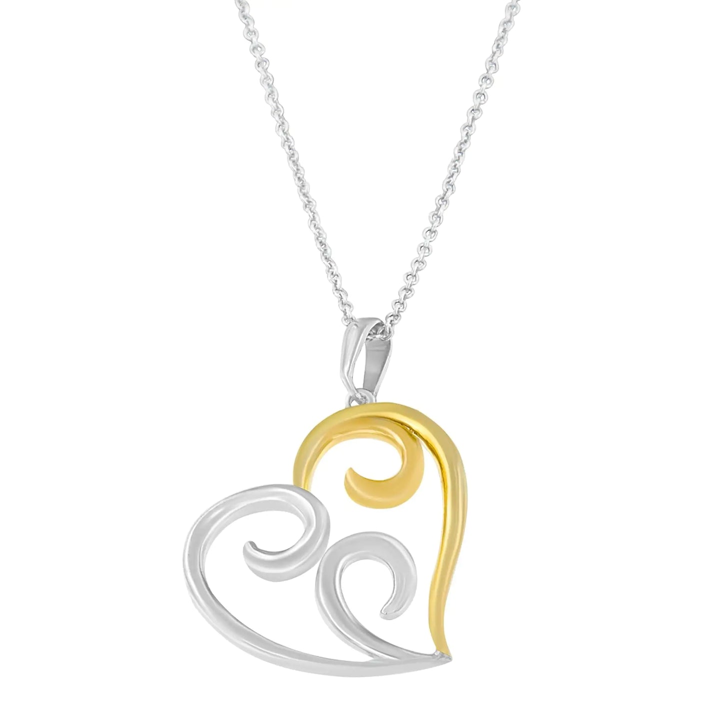 Romantic Open Heart Pendant Necklace – Sterling Silver & 10K Gold, 18” Chain