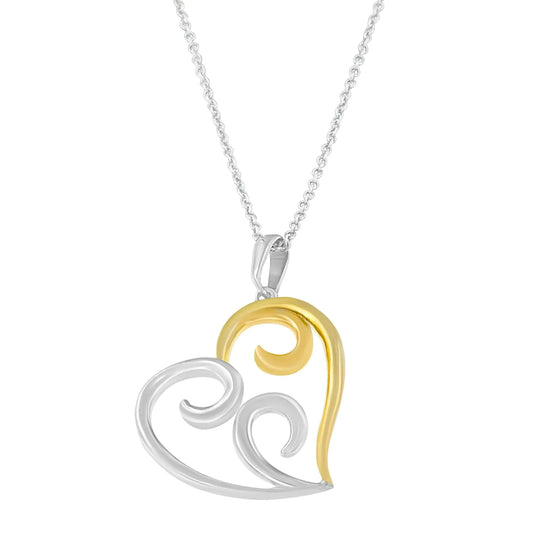 Romantic Open Heart Pendant Necklace – Sterling Silver & 10K Gold, 18” Chain