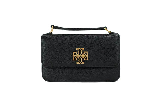 Tory Burch Britten Mini Black Pebble Leather Top Handle Crossbody Bag