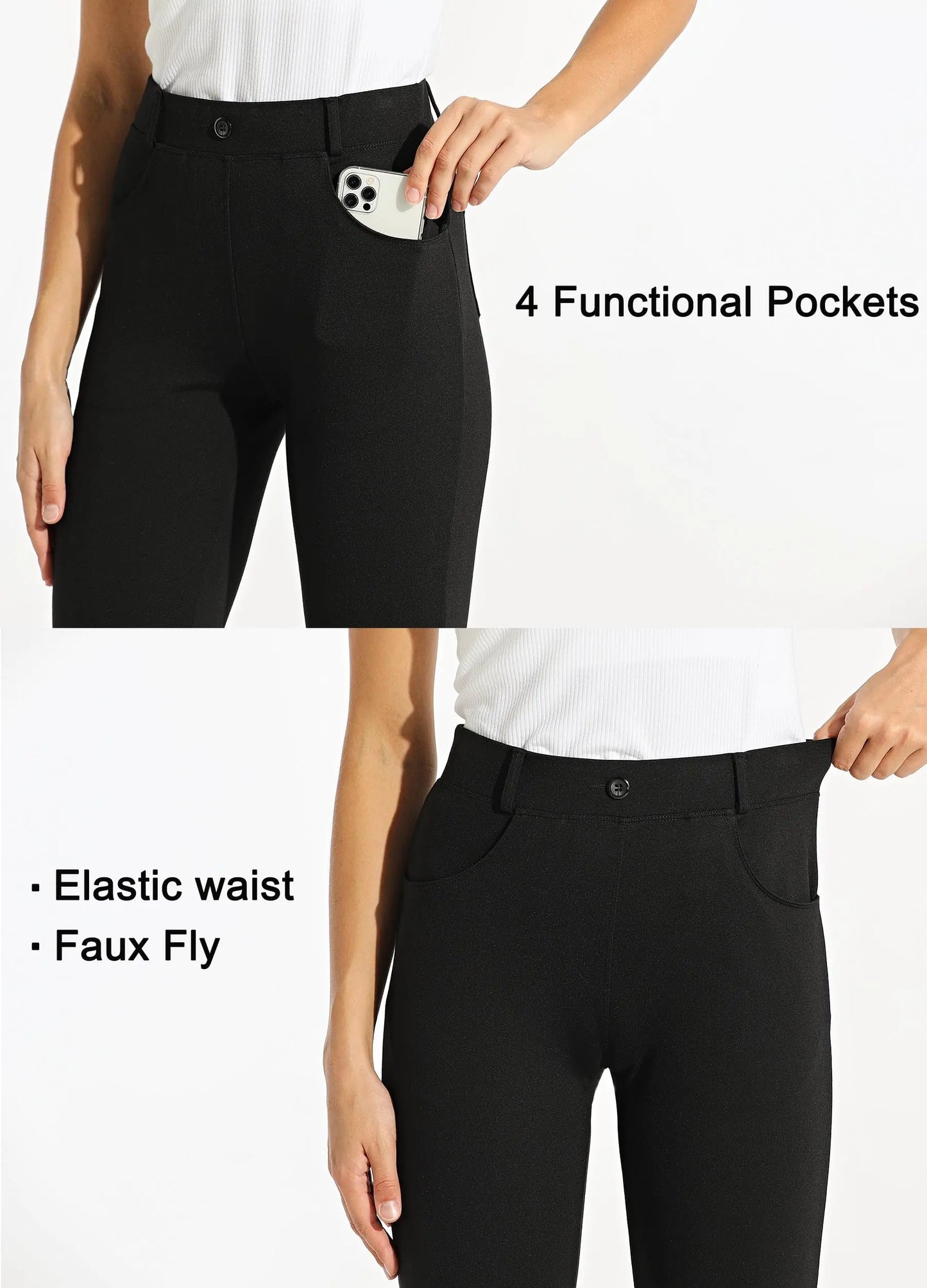 Women's Yoga Dress Pants Bootcut – Stretch Office Slacks with Belt Loops and Pockets