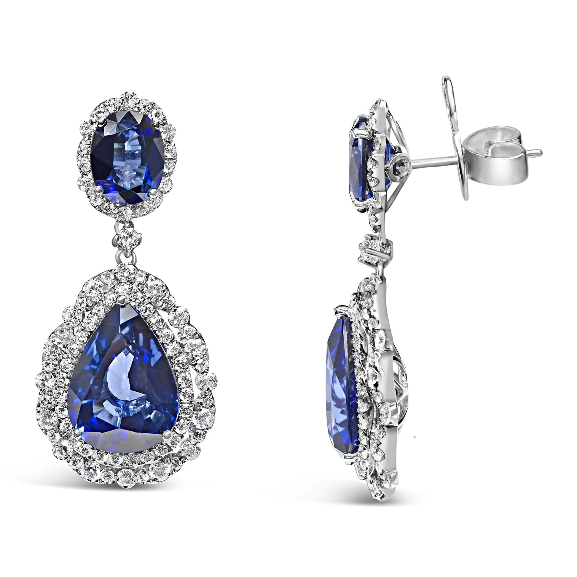 Drop Earrings for Women - 18K White Gold Sapphire Diamond