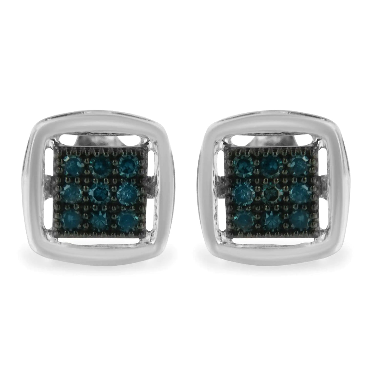 Sterling Silver Rose Cut Treated Blue Diamond Square Stud Earring (0.25 cttw, Blue Color, I2-I3 Clarity)