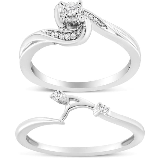 Sterling Silver  Diamond Swirl and Bypass Bridal Set Ring and BandIndulge in the mesmerizing allure of this .925 Sterling Silver Bridal Set Ring and Band. Crafted with utmost precision, this Elegant Collection piece showcases a capSterling Silver Diamond SwirlSterling Silver Diamond Swirl