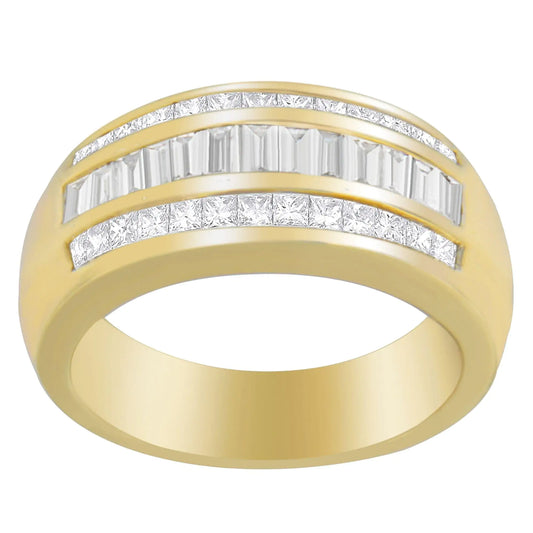 14K Yellow Gold Diamond Ring with 1ct TDW Princess and Baguette-Cut Diamonds, H-I Color, SI1-SI2 Clarity.