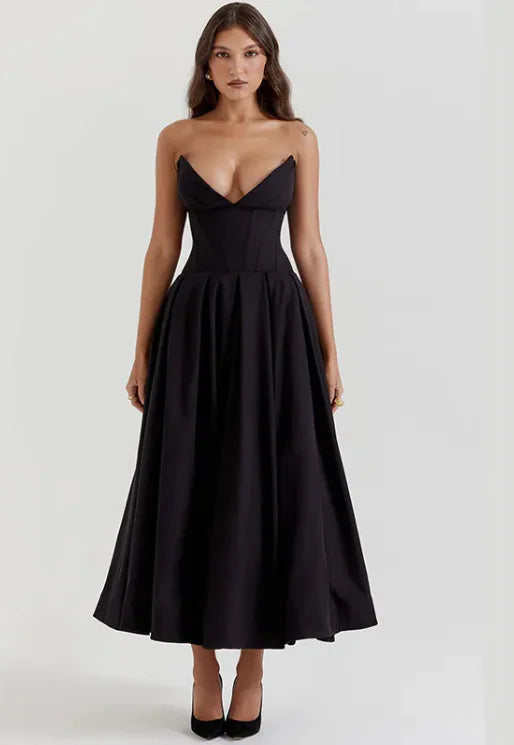 Elegant Black Princess Dress for Women – Solid Color, Available in S-XL