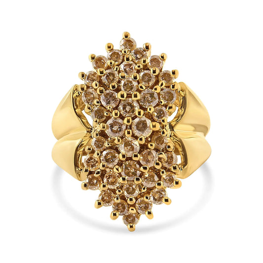 14K Yellow Gold Plated .925 Sterling Silver 1 1/2 Cttw Diamond ClusterDress to impress with this bold and brilliant diamond cluster ring! This piece is crafted in genuine .925 sterling silver and plated with sparkling 14k yellow gold, 14K Yellow Gold Plated14K Yellow Gold Plated