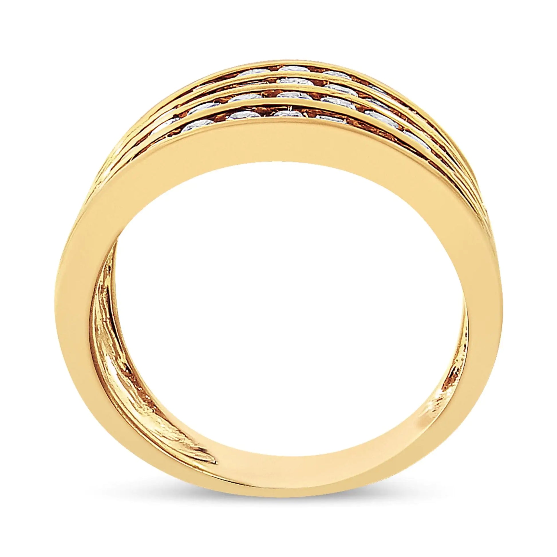 10K Yellow Gold Plated .925 Sterling Silver 1 1/2 Cttw Diamond 4 Row CA perfect addition to your everlasting jewelry collection, this 4 row band is crafted in genuine .925 sterling silver and plated with 10k yellow gold, a metal that w10K Yellow Gold Plated10K Yellow Gold Plated