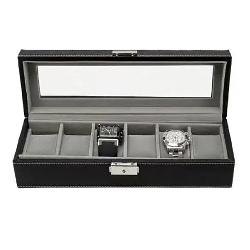 WATCH VALET Glass Top Watch Box for 6 or 10 Watches – Perfect for Watch Collection Storage