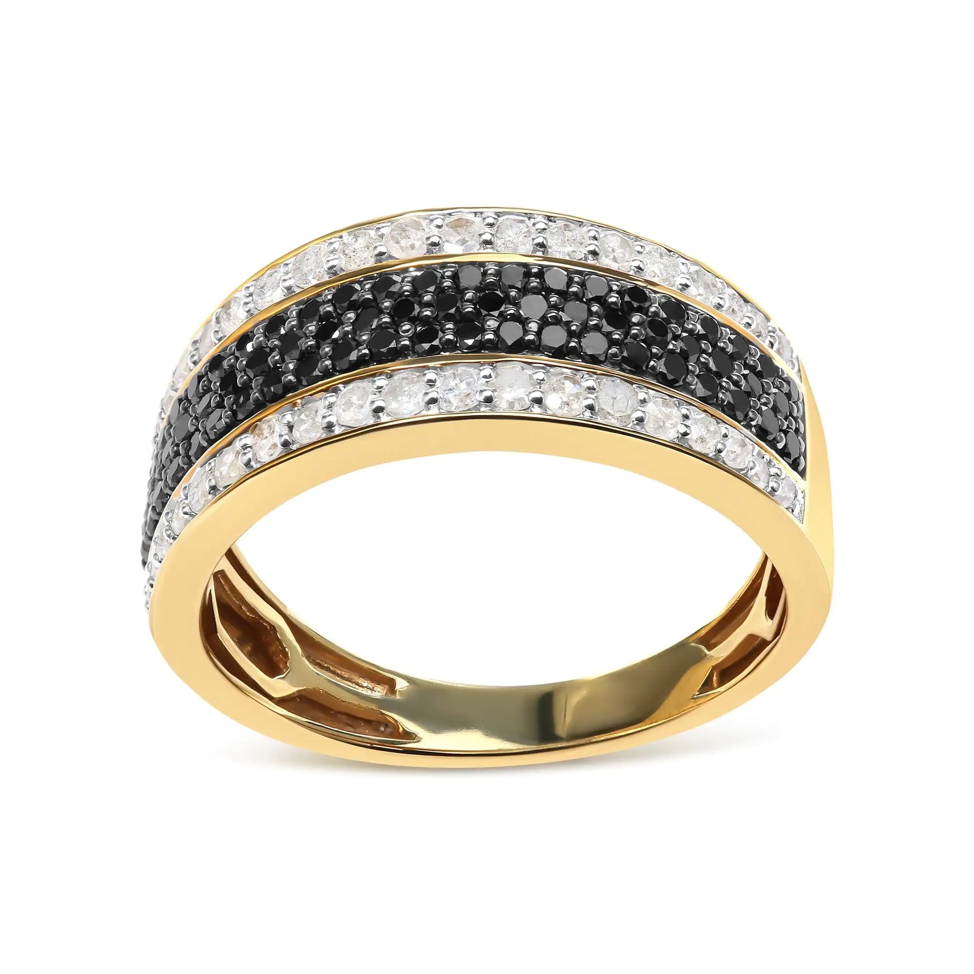 14K Yellow Gold Plated .925 Sterling Silver 1 1/4 Cttw White and BlackIntroducing a masterpiece of elegance and masculinity, this exquisite 14K Yellow Gold Plated .925 Sterling Silver Band is a true embodiment of luxury. Crafted with m14K Yellow Gold Plated14K Yellow Gold Plated