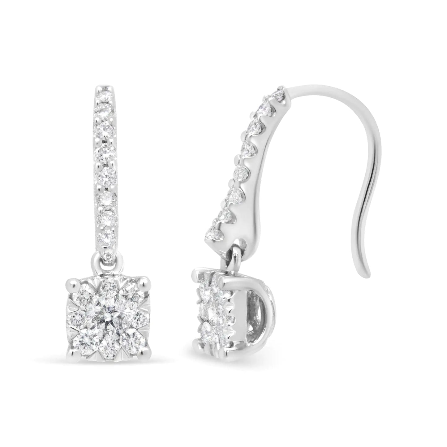 14K White Gold Diamond Dangle Earrings – 1/2 CTTW Halo Design EleganceAdd a timeless touch of elegance to your jewelry collection with these 14K White Gold Diamond Dangle Earrings. Featuring a stunning halo design, these earrings are a14K White Gold Diamond Dangle Earrings – 12 CTTW Halo Design EleganceEarrings14K White Gold Diamond Dangle Earrings – 12 CTTW Halo Design Elegance