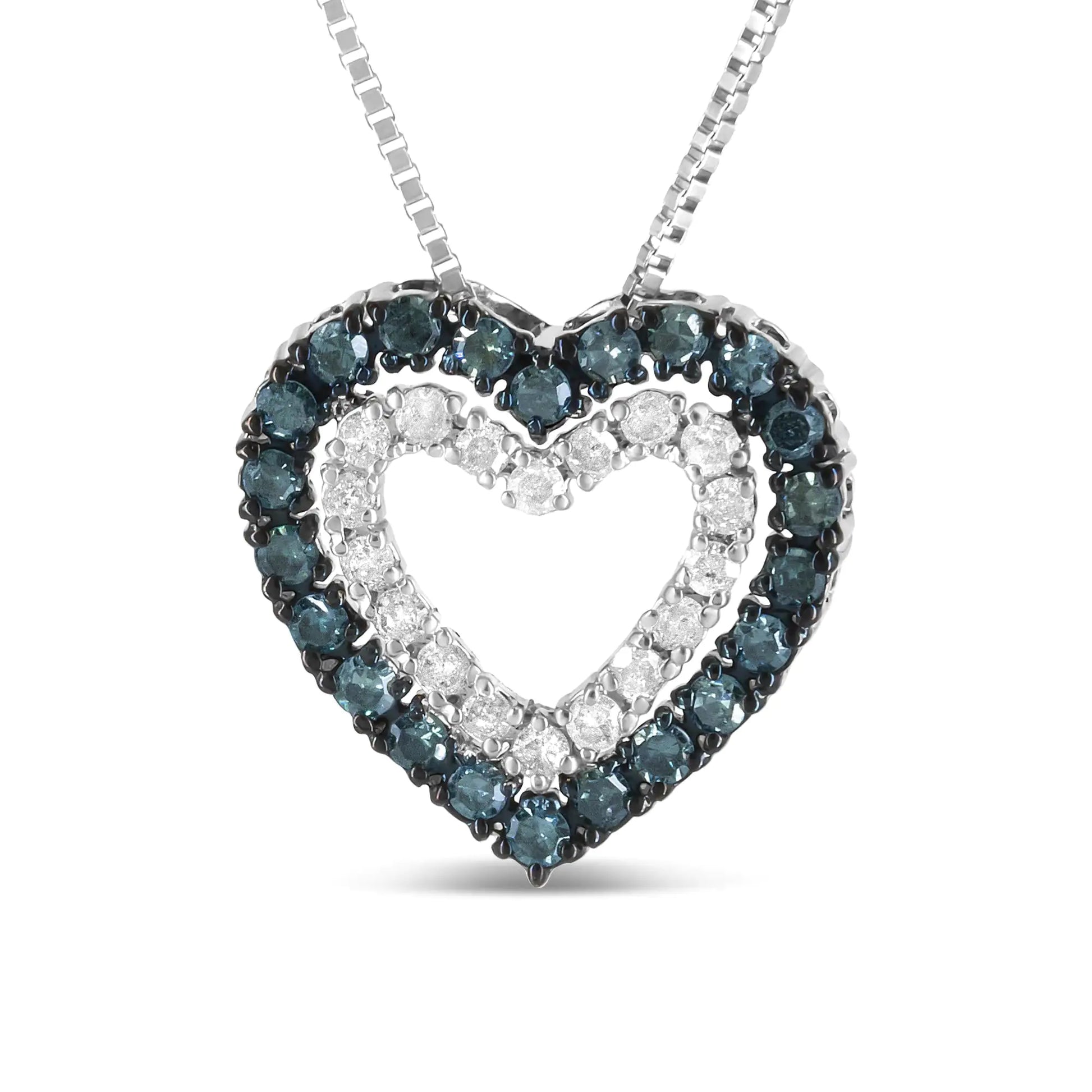 Sterling Silver  Treated Blue and White Diamond Double Heart 18" PendaWhen it comes to searching for the perfect gift for your other half, heart-shaped jewelry will never fail. Made up of two heart-shaped pendants featuring 40 natural White Diamond Double Heart 18" Pendant NecklaceWhite Diamond Double Heart 18" Pendant Necklace