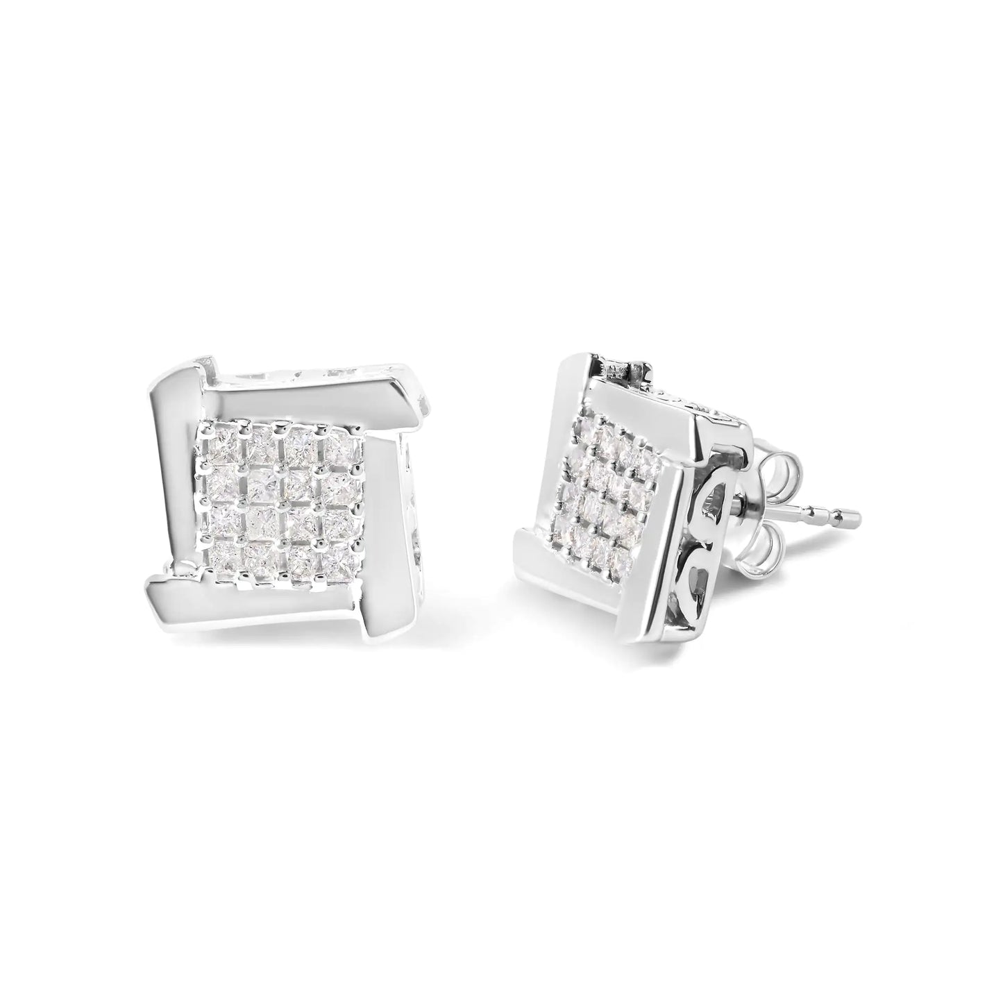 10K White Gold Diamond Composite Stud Earrings- Elegant Square & SwirlElevate your style with the timeless elegance of our Diamond Composite Stud Earrings, crafted to perfection in 10K white gold. These exquisite earrings feature a uni10K White Gold Diamond Composite Stud EarringsEarrings10K White Gold Diamond Composite Stud Earrings